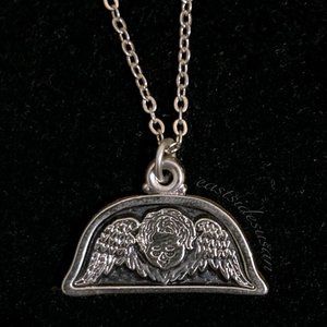 Headstone Grave Necklace WINGED HEAD/Angel Cemetery Goth ⏳ MEMENTO MORI  NYC